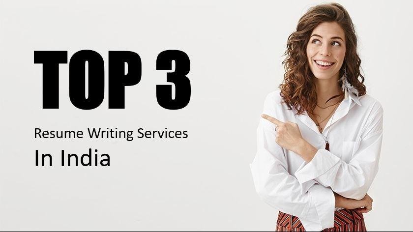 Woman pointing at text "TOP 3 Resume Writing Services In the GCC" on a white background.