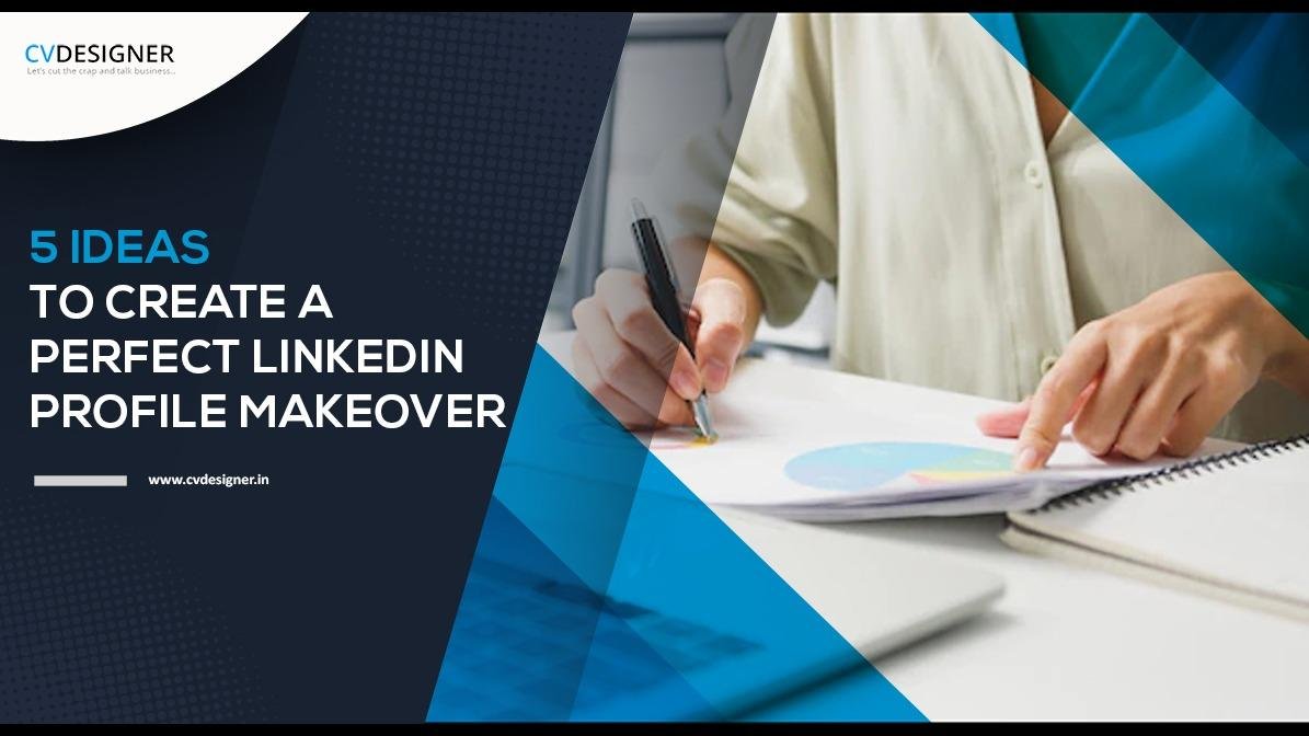 A person analyzes graphs for a LinkedIn profile makeover guide by CVDesigner.